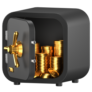 Open safe with coins